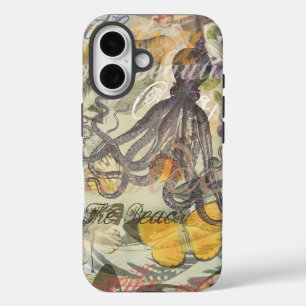 Octopus Beach Antiek kuststeampunk iPhone 16 Hoesje