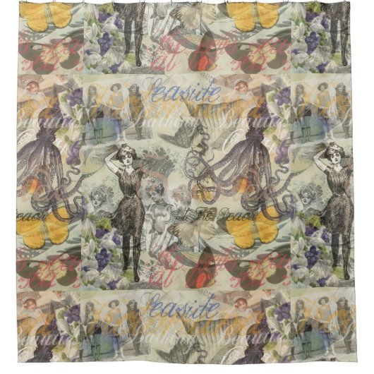 Octopus Beach Antiek kuststeampunk Douchegordijn (Voorkant)