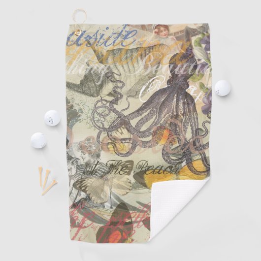 Octopus Beach Antiek kuststeampunk Golfhanddoek (Insitu)