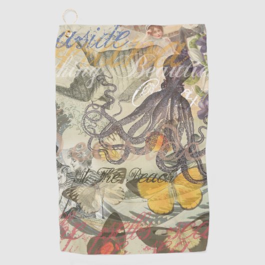 Octopus Beach Antiek kuststeampunk Golfhanddoek (Voorkant)