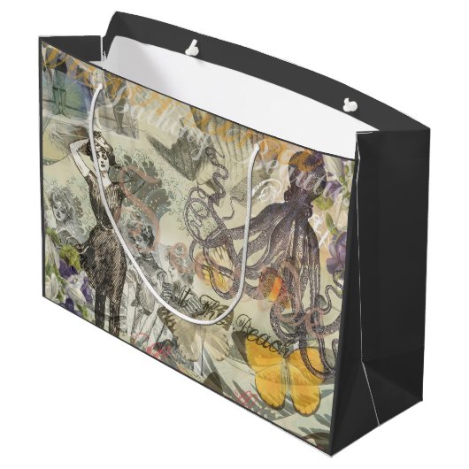 Octopus Beach Antiek kuststeampunk Groot Cadeauzakje (Achterkant Gekanteld)