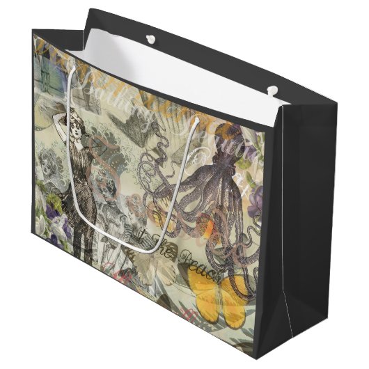 Octopus Beach Antiek kuststeampunk Groot Cadeauzakje (Voorkant Gekanteld)