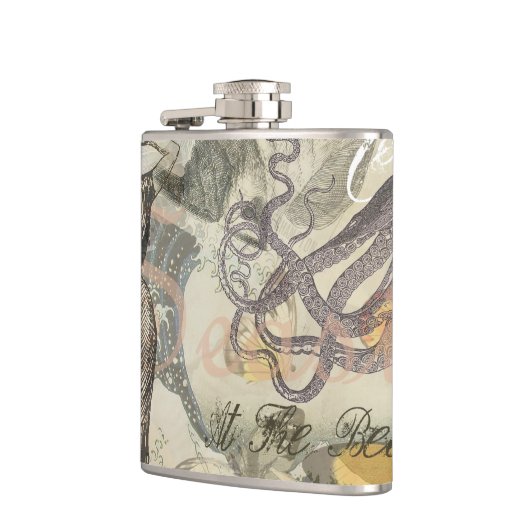 Octopus Beach Antiek kuststeampunk Heupfles (Links)