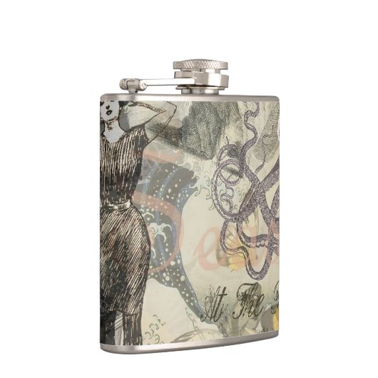 Octopus Beach Antiek kuststeampunk Heupfles (Rechts)