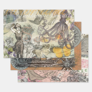 Octopus Beach Antiek kuststeampunk Inpakpapier Vel