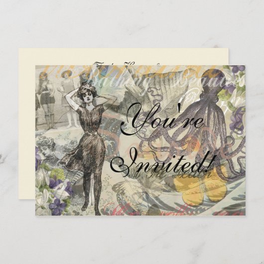 Octopus Beach Antiek kuststeampunk Kaart (Voorkant / Achterkant)