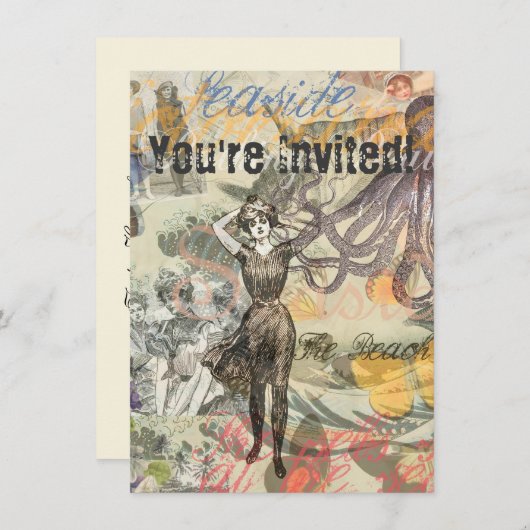 Octopus Beach Antiek kuststeampunk Kaart (Voorkant / Achterkant)