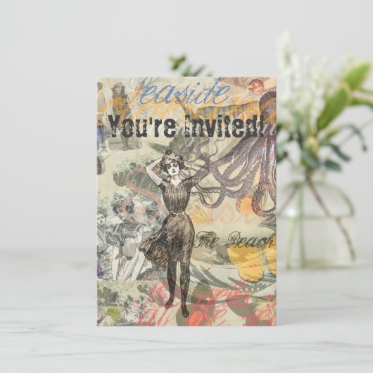 Octopus Beach Antiek kuststeampunk Kaart (Staand voorkant)