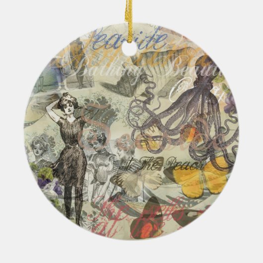 Octopus Beach Antiek kuststeampunk Keramisch Ornament (Achterkant)