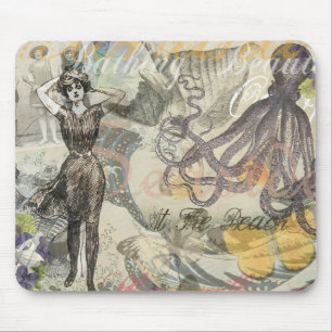 Octopus Beach Antiek kuststeampunk Muismat