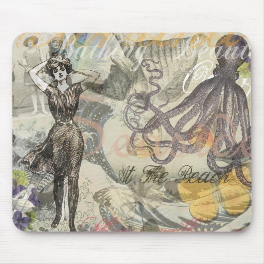 Octopus Beach Antiek kuststeampunk Muismat (Voorkant)