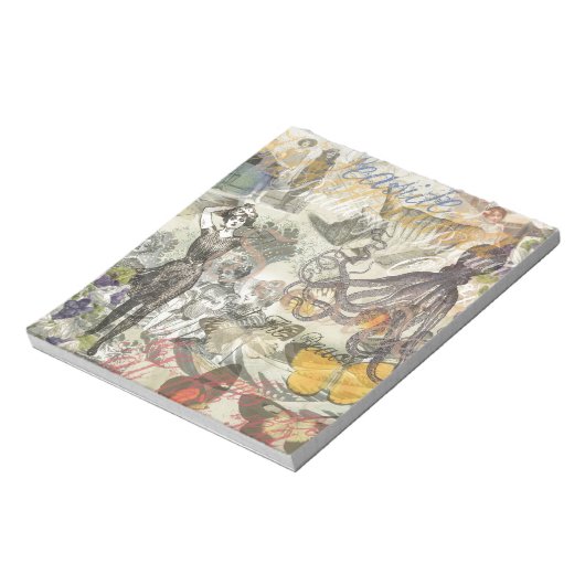 Octopus Beach Antiek kuststeampunk Notitieblok (Linkerzijde)