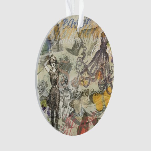 Octopus Beach Antiek kuststeampunk Ornament (voorkant)