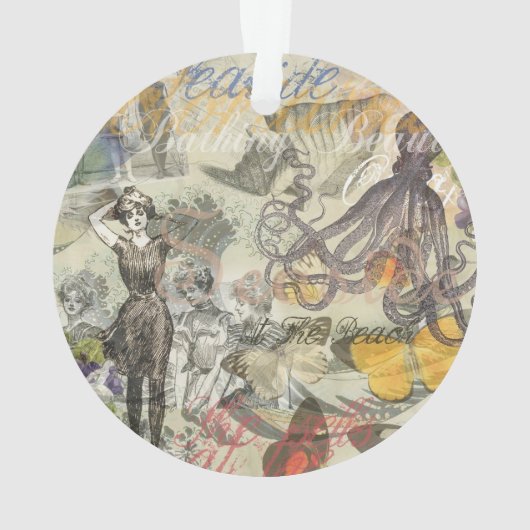 Octopus Beach Antiek kuststeampunk Ornament (achterkant)