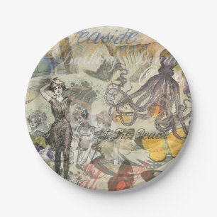 Octopus Beach Antiek kuststeampunk Papieren Bordje