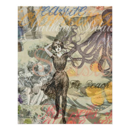 Octopus Beach Antiek kuststeampunk Perfect Poster