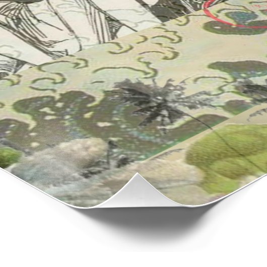 Octopus Beach Antiek kuststeampunk Perfect Poster (Hoek)