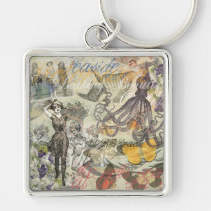 Octopus Beach Antiek kuststeampunk Sleutelhanger