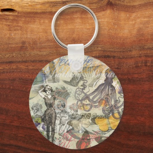 Octopus Beach Antiek kuststeampunk Sleutelhanger (Voorkant)