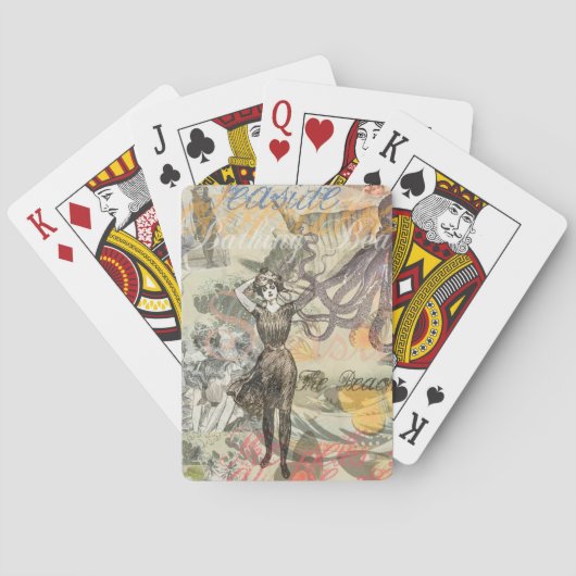 Octopus Beach Antiek kuststeampunk Speelkaarten (Achterkant)