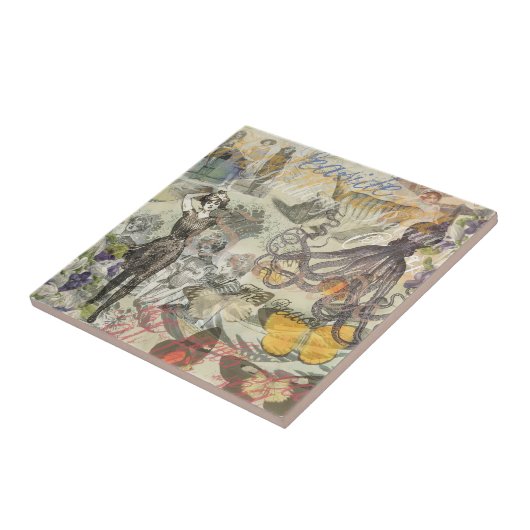 Octopus Beach Antiek kuststeampunk Tegeltje (Zijkant)