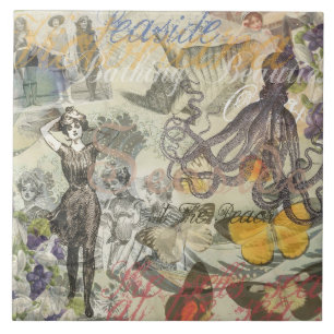 Octopus Beach Antiek kuststeampunk Tegeltje