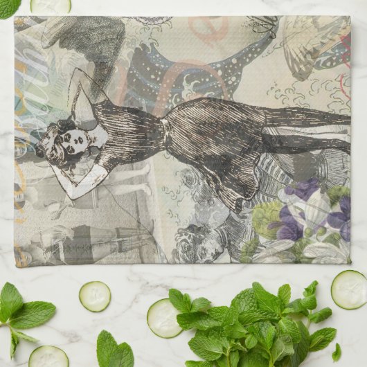 Octopus Beach Antiek kuststeampunk Theedoek (Gevouwen)