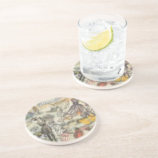 Octopus Beach Antiek kuststeampunk Zandsteen Onderzetter (Zijkant)