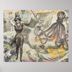 Octopus Beach Vacation Victoriaans Gothic Fun Poster