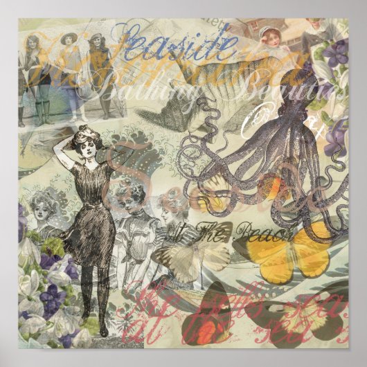 Octopus Beach Vacation Victoriaans Gothic Fun Poster (Voorkant)
