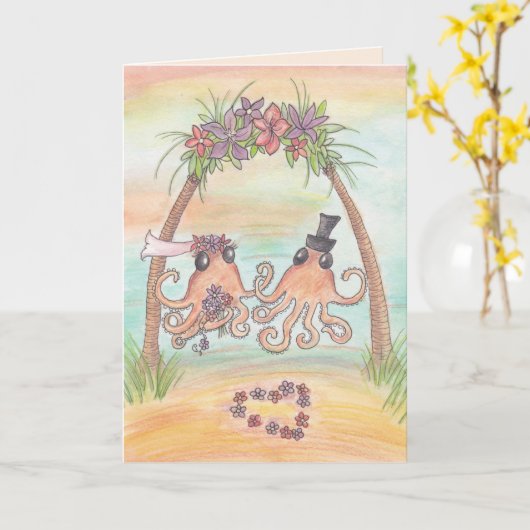 Octopus Beach Wedding Kaart (Gele Bloem)