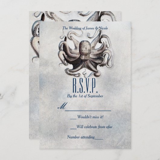 Octopus Beach Zee Zout Bruiloft RSVP Kaart (Voorkant / Achterkant)