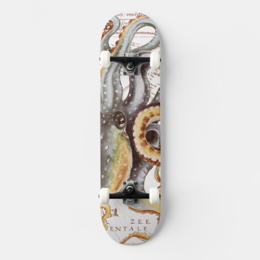 Octopus Beige Map Nautical Marine Aquatic Persoonlijk Skateboard (Voorkant)