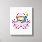 Octopus bij duiken met Snorkel en zwembril Canvas Afdruk (Voorkant)