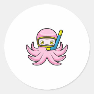 Octopus bij duiken met Snorkel en zwembril Ronde Sticker