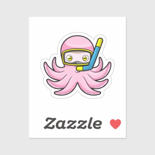 Octopus bij duiken met Snorkel en zwembril Sticker (Vel)