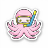 Octopus bij duiken met Snorkel en zwembril Sticker (Voorkant)