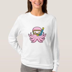 Octopus bij duiken met Snorkel en zwembril T-shirt