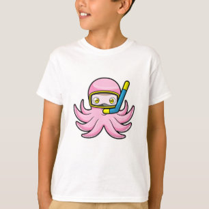 Octopus bij duiken met Snorkel en zwembril T-shirt