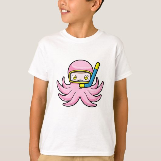 Octopus bij duiken met Snorkel en zwembril T-shirt (Voorkant)