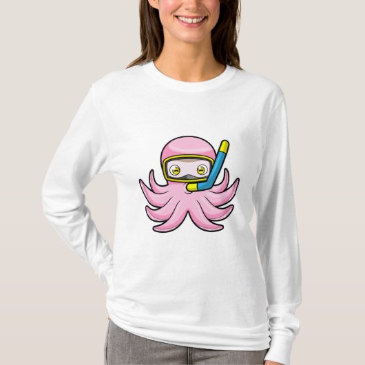 Octopus bij duiken met Snorkel en zwembril T-shirt (Voorkant)