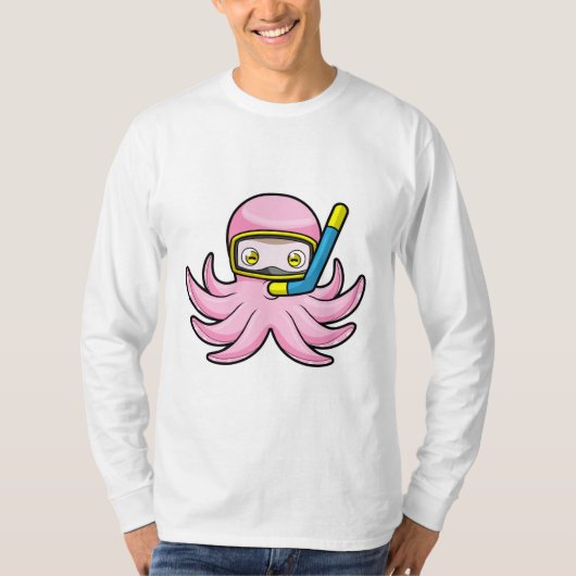 Octopus bij duiken met Snorkel en zwembril T-shirt (Voorkant)