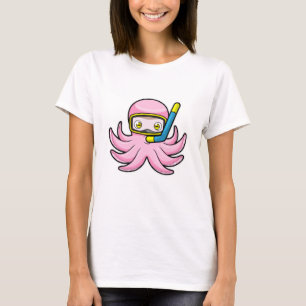 Octopus bij duiken met Snorkel en zwembril T-shirt