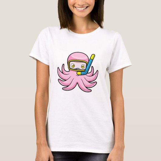 Octopus bij duiken met Snorkel en zwembril T-shirt (Voorkant)