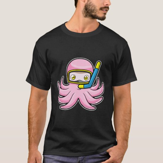 Octopus bij duiken met Snorkel en zwembril T-shirt (Voorkant)