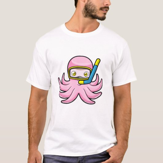 Octopus bij duiken met Snorkel en zwembril T-shirt (Voorkant)