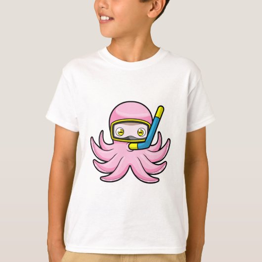 Octopus bij duiken met Snorkel en zwembril T-shirt (Voorkant)
