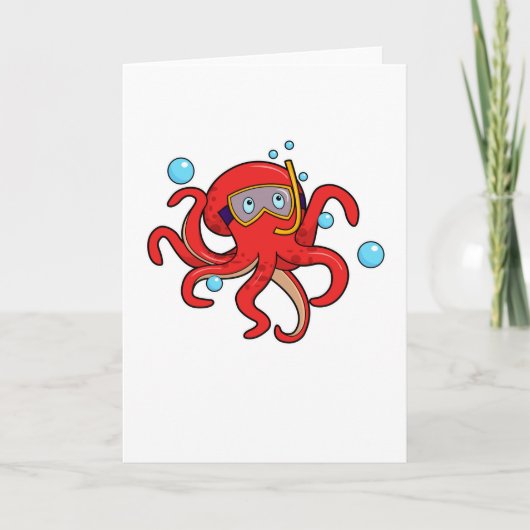 Octopus bij duiken met zwembril kaart (Voorkant)