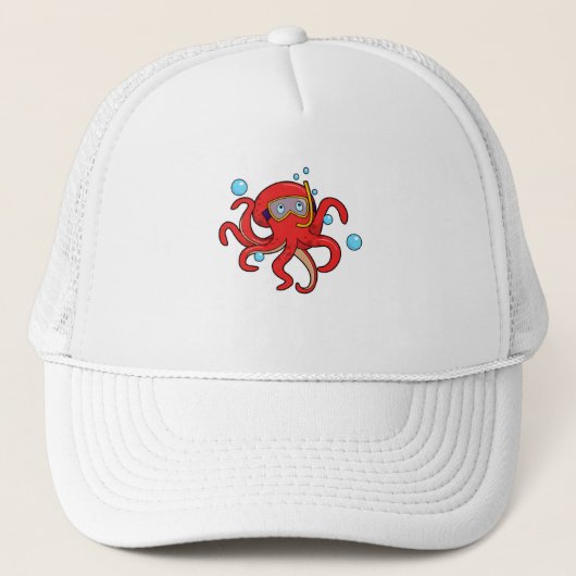 Octopus bij duiken met zwembril trucker pet (Voorkant)