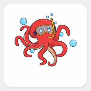 Octopus bij duiken met zwembril vierkante sticker